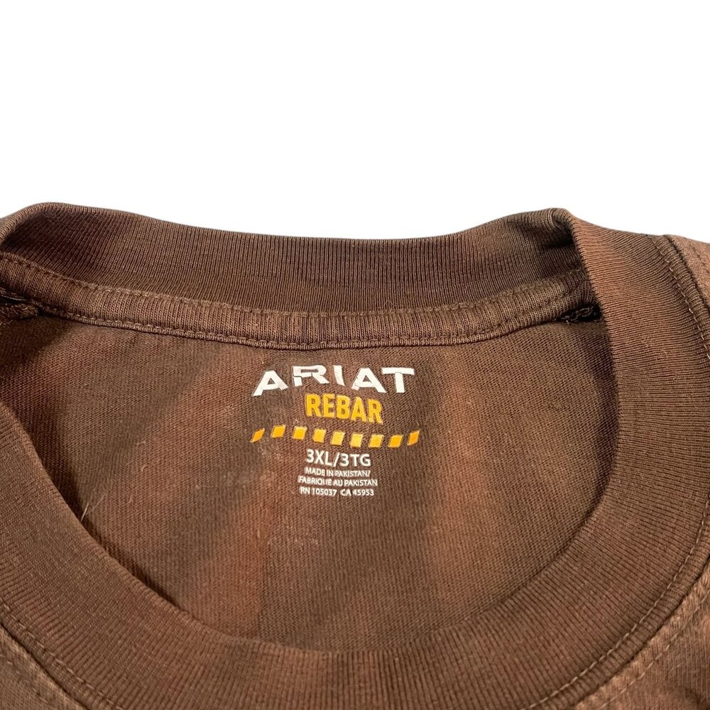 Ariat Rebar Long Sleeve Shirt Men's Size 3XL Brown Front Pocket Camo Spell Out - Picture 3 of 5